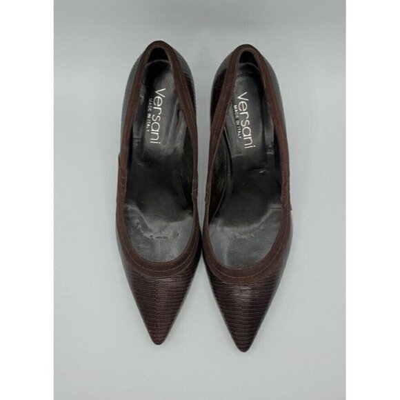 Versani Women's Brown Leather Croc with Suede Trim Heels Size 9.5 B - Picture 3 of 12